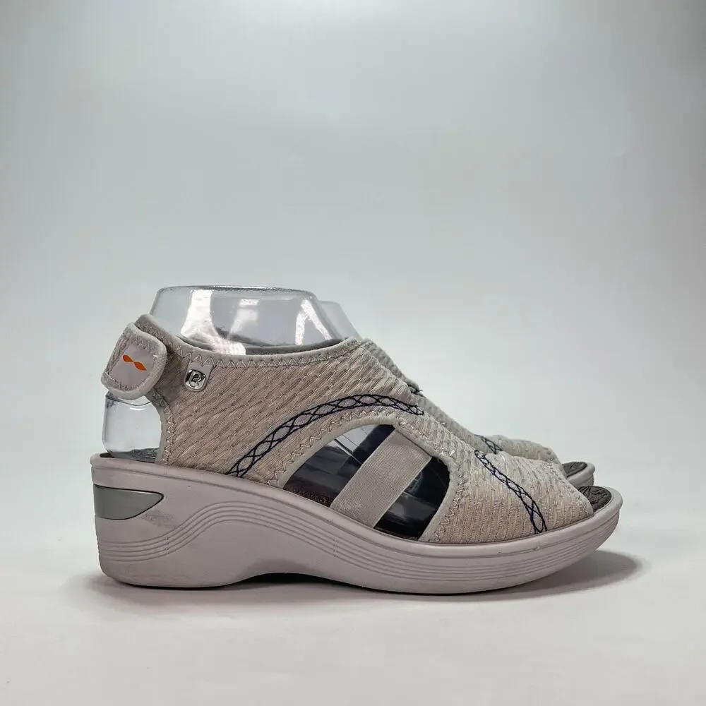 BZees Dream Light Grey Slingback Straps Comfort Wedge Sandals Women's Size 6.5M